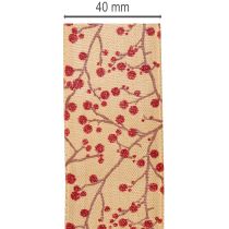 Product Decorative ribbon branches with red glitter berries, 40mm x 15m