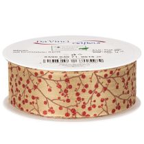 Product Decorative ribbon branches with red glitter berries, 40mm x 15m