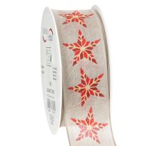 Product Decorative ribbon with red stars, 40mm wide, 15m long