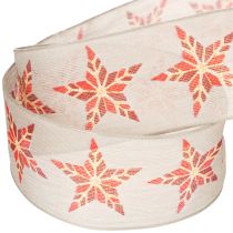 Product Decorative ribbon with red stars, 40mm wide, 15m long