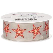 Product Decorative ribbon with red stars, 40mm wide, 15m long