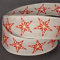 Product Decorative ribbon with red stars, 40mm wide, 15m long