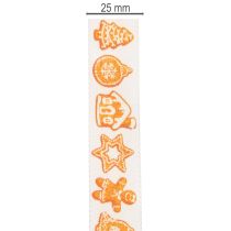 Product Gift ribbon with gingerbread figures. Festive ribbon for Christmas gifts. 25mm x 18m.