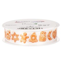 Product Gift ribbon with gingerbread figures. Festive ribbon for Christmas gifts. 25mm x 18m.