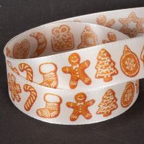 Product Gift ribbon with gingerbread figures. Festive ribbon for Christmas gifts. 25mm x 18m.