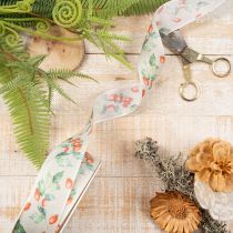 Product Gift ribbon, autumn design with rosehips and leaves, 40mm x 18m