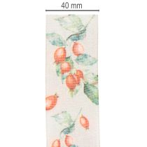 Product Gift ribbon, autumn design with rosehips and leaves, 40mm x 18m