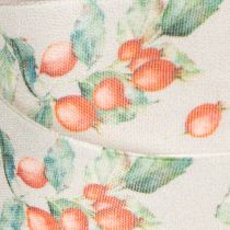 Product Gift ribbon, autumn design with rosehips and leaves, 40mm x 18m