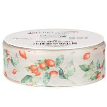 Product Gift ribbon, autumn design with rosehips and leaves, 40mm x 18m
