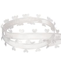 Product Decorative white ribbon with hearts for creative craft ideas, 20mm x 15m