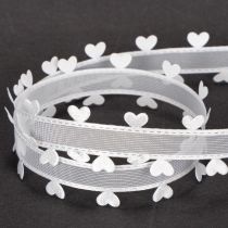 Product Decorative white ribbon with hearts for creative craft ideas, 20mm x 15m