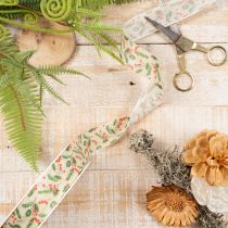 Product Decorative ribbon with holly and berries, dimensionally stable edge, 25mm, 18m