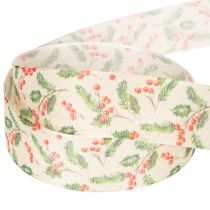 Product Decorative ribbon with holly and berries, dimensionally stable edge, 25mm, 18m