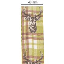 Product Decorative ribbon with deer head and checkered pattern, 40mm x 15m
