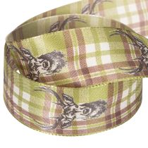Product Decorative ribbon with deer head and checkered pattern, 40mm x 15m