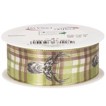 Product Decorative ribbon with deer head and checkered pattern, 40mm x 15m