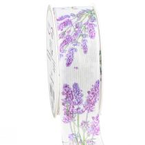 Product Ribbon Lavender Silk Ribbon with Lavender Bouquet 40mm 15m