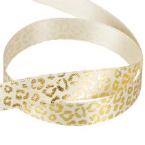 Product Ribbon Leopard Print Silk Ribbon Cream Gold 15mm 18m