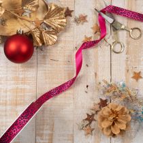 Product Decorative ribbon with leopard print, pink, 15mm x 18m
