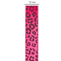 Product Decorative ribbon with leopard print, pink, 15mm x 18m