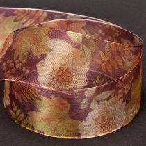 Product Gift ribbon in autumn colors, organza ribbon with floral pattern, 40mm, 15m