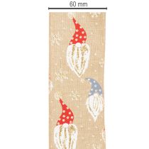 Product Decorative ribbon with Christmas gnomes on jute ribbon, winter motif, 60mm x 10m