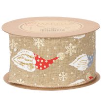 Product Decorative ribbon with Christmas gnomes on jute ribbon, winter motif, 60mm x 10m