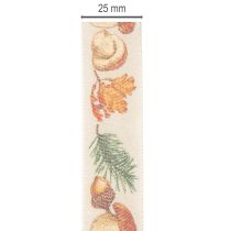 Product Decorative ribbon with mushroom and autumn leaf motif, 25mm wide, 18m long