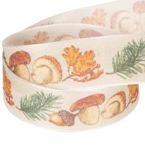 Product Decorative ribbon with mushroom and autumn leaf motif, 25mm wide, 18m long