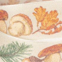 Product Decorative ribbon with mushroom and autumn leaf motif, 25mm wide, 18m long