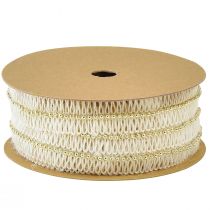 Product Jute ribbon with golden beads jute cream 17mm 10m