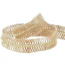 Product Jute ribbon decorative ribbon with golden beads jute 17mm 10m
