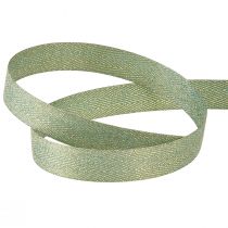 Product Gift ribbon herringbone pattern green gold 15mm 20m