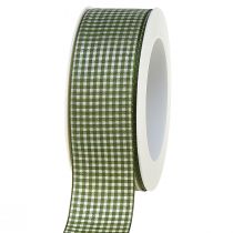 Product Gift ribbon, decorative ribbon, checkered, green and cream, 40mm wide, 20m long