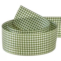 Product Gift ribbon, decorative ribbon, checkered, green and cream, 40mm wide, 20m long