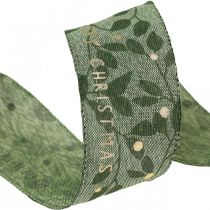Christmas ribbon with saying green 40mm 20m
