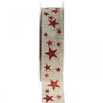 Gift ribbon bow ribbon with stars white red 25mm 15m