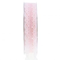 Lace ribbon with wavy edge pink 25mm 20m