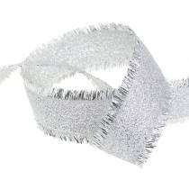 Decorative ribbon silver with fringes 25mm 15m