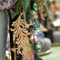 Tree pendant with glitter, decorative feathers to hang, Christmas decoration Golden L16cm 6pcs