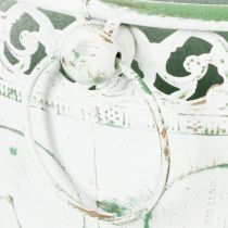 Product Embossed metal planter with handles, white and green, shabby chic style, H22/19.5/17.5cm, Ø25.5/20.5/15.5cm, set of 3