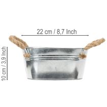 Product Metal bowl with rope handles, silver, 22cm high, 10cm high