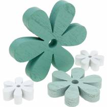Sprinkle decoration blossom green, mint, white wood flowers to sprinkle 29pcs