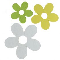 Wooden flower white / yellow / green 3cm - 5cm 48pcs
