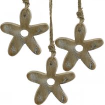 Product Wooden flower with pattern, spring, wooden pendant nature, white H10cm 6pcs