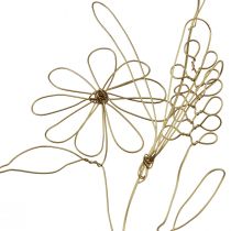 Product Metal flower garland, gold, decorative hanging ornament with meadow motif, flexibly designed, wall decoration, summer decoration, 110cm