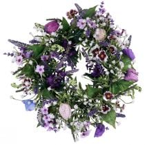 Flower wreath artificial wall decoration flowers purple white Ø30cm H9cm
