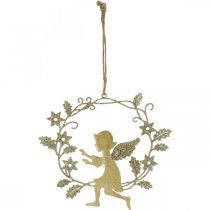 Product Angel wreath, Christmas decoration, angel to hang, metal pendant Golden H14cm W15.5