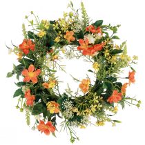 Artificial flower wreath anemones orange Ø30cm H9cm