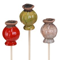 Product Flower Stick Ceramic Poppy Decoration 3 Colors Ø3.5cm 6 Pcs